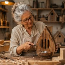 Lade das Bild in den Galerie-Viewer, Handgefertigtes Schmetterlingshaus Tropfenform aus Naturholz
