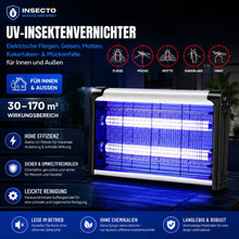 Carica l'immagine nel visualizzatore di Gallery, UV-Insektenvernichter – Elektrische Fliegen, Gelsen, Motten, Kakerlaken- & Mückenfalle für Innen und Außen - 30–170 m²