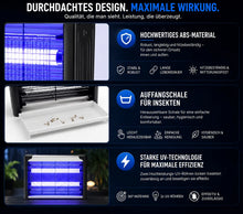 Carica l'immagine nel visualizzatore di Gallery, UV-Insektenvernichter – Elektrische Fliegen, Gelsen, Motten, Kakerlaken- & Mückenfalle für Innen und Außen - 30–170 m²