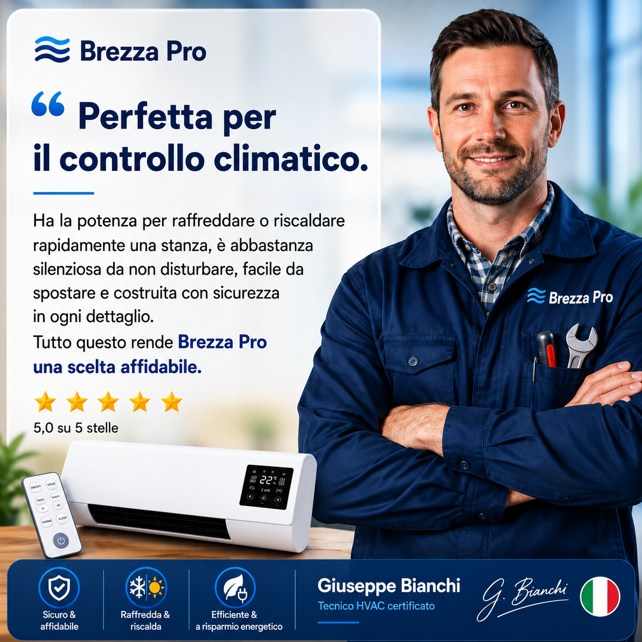 Brezza Pro – Klimagerät & Heizlüfter ohne Installation | 2-in-1 | Bis zu 51 m²