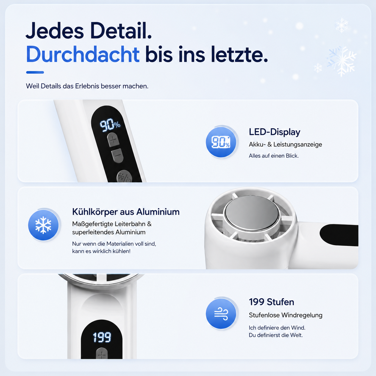 EisLuft Pro™ - Persönlicher Ventilator mit aktiver Sofortkühlung — 199 Stufen, ein Knopfdruck, sofort spürbar kühler.